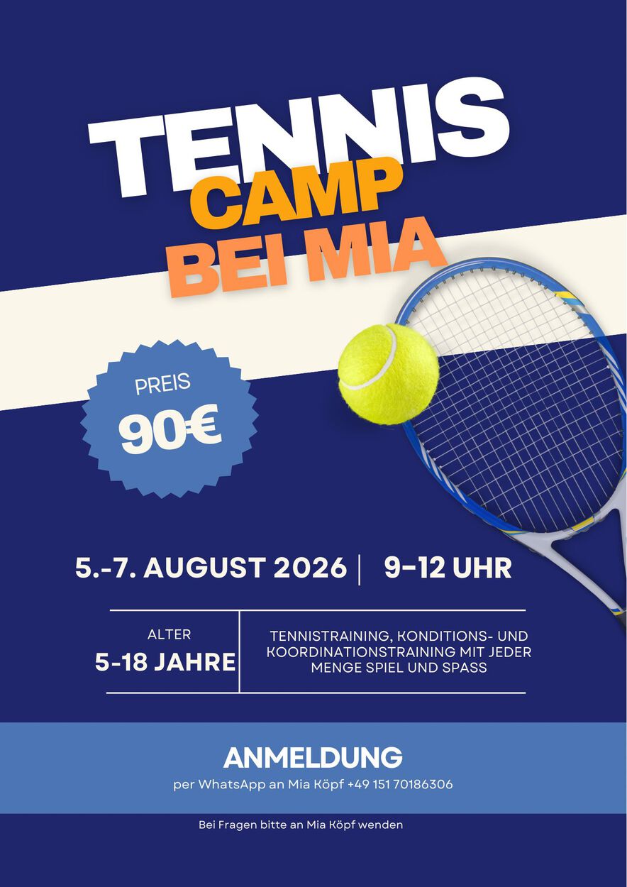 Tenniscamp für Kinder vom 5. - 7. August bei Mia